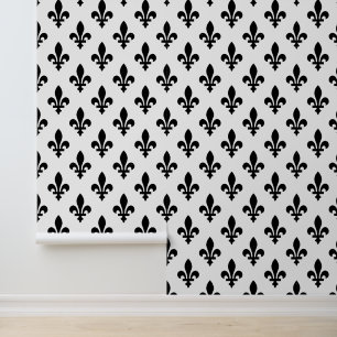 Fleur de Lis Patroon, Koninklijk Frans, Zwart op W Behang