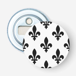 Fleur de Lis Patroon, Koninklijk Frans, Zwart op W Button Flesopener
