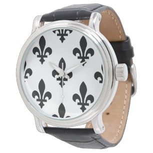 Fleur de Lis Patroon, Koninklijk Frans, Zwart op W Horloge