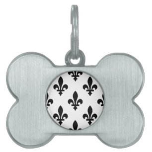 Fleur de Lis Patroon, Koninklijk Frans, Zwart op W Huisdieren Naamplaatje