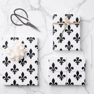 Fleur de Lis Patroon, Koninklijk Frans, Zwart op W Inpakpapier Vel