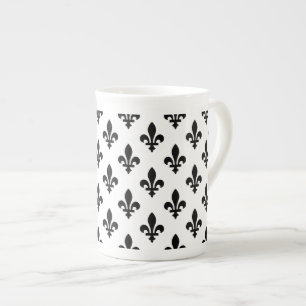 Fleur de Lis Patroon, Koninklijk Frans, Zwart op W Porselein Kop