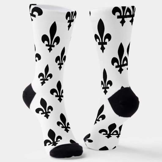Fleur de Lis Patroon, Koninklijk Frans, Zwart op W Sokken (Gebogen)