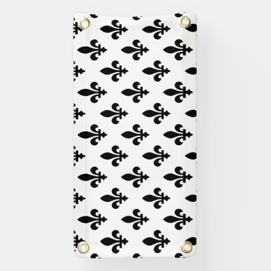 Fleur de Lis Patroon, Koninklijk Frans, Zwart op W Spandoek (Verticaal)