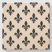 Fleur de Lis Patroon, Koninklijk Frans, Zwart op W Stenen Onderzetter (Voorkant)