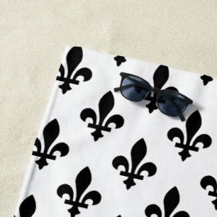 Fleur de Lis Patroon, Koninklijk Frans, Zwart op W Strandlaken
