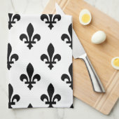 Fleur de Lis Patroon, Koninklijk Frans, Zwart op W Theedoek (Quarter Fold)