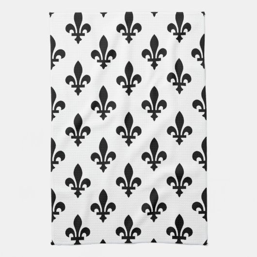 Fleur de Lis Patroon, Koninklijk Frans, Zwart op W Theedoek (Verticaal)
