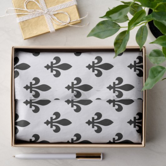 Fleur de Lis Patroon, Koninklijk Frans, Zwart op W Tissuepapier (Geschenk)
