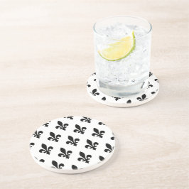 Fleur de Lis Patroon, Koninklijk Frans, Zwart op W Zandsteen Onderzetter