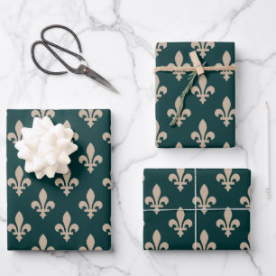 Fleur de Lis-patroon, Koninklijke Franse Crème op  Inpakpapier Vel