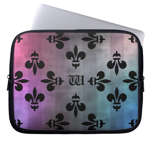  Fleur de lis patroon monogram Laptop Sleeve (Voorkant)