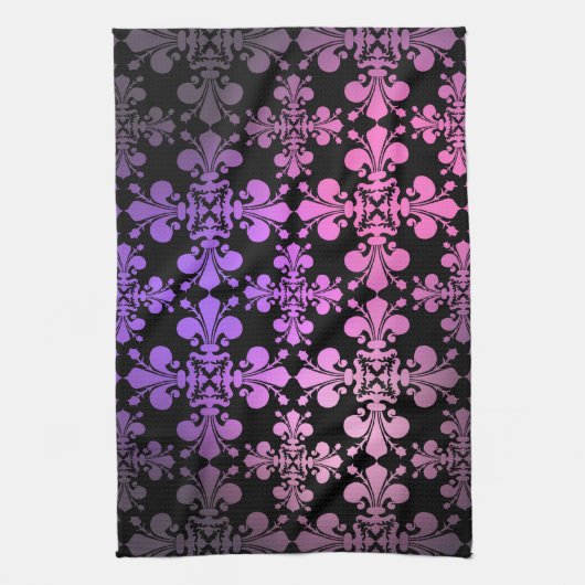 Fleur de lis patroon roze paarse zwart theedoek (Verticaal)