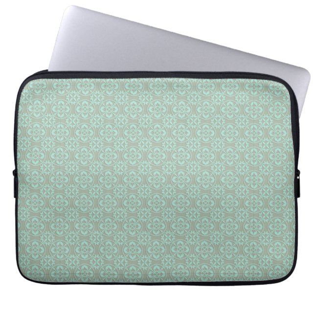Fleur De Lis Pattern - Bright Mint en Khaki Laptop Sleeve (Voorkant)