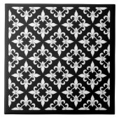 Fleur de Lis Pattern Ebony Tile Tegeltje (Voorkant)