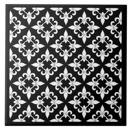 Fleur de Lis Pattern Ebony Tile Tegeltje (Voorkant)