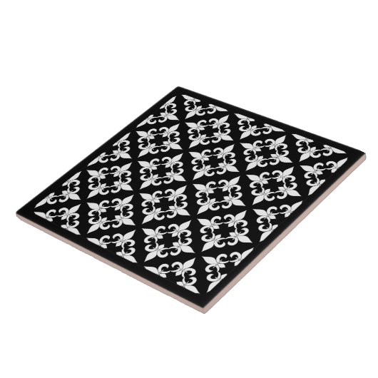 Fleur de Lis Pattern Ebony Tile Tegeltje (Zijkant)