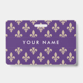 Fleur de Lis Pattern, Frans, Royal, Crème, Paarse Badge (Achterkant)