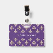 Fleur de Lis Pattern, Frans, Royal, Crème, Paarse Badge (Voorzijde met clip)