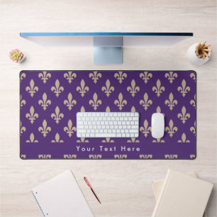 Fleur de Lis Pattern, Frans, Royal, Crème, Paarse Bureaumat