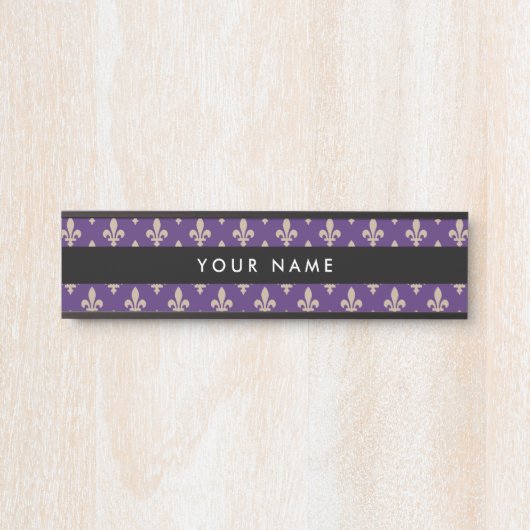 Fleur de Lis Pattern, Frans, Royal, Crème, Paarse Deurbordje (Voorkant)