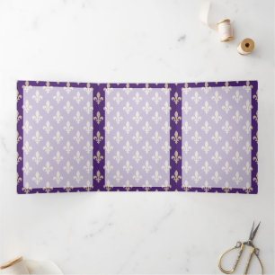 Fleur de Lis Pattern, Frans, Royal, Crème, Paarse Drieluik Kaart
