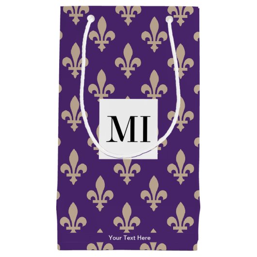 Fleur de Lis Pattern, Frans, Royal, Crème, Paarse Klein Cadeauzakje (Voorkant)