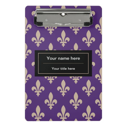 Fleur de Lis Pattern, Frans, Royal, Crème, Paarse Mini Klembord (Voorkant)