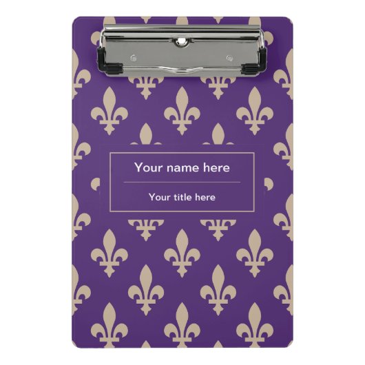Fleur de Lis Pattern, Frans, Royal, Crème, Paarse Mini Klembord (Voorkant)