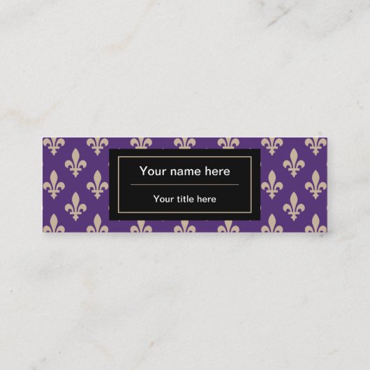 Fleur de Lis Pattern, Frans, Royal, Crème, Paarse Mini Visitekaartje (Achterkant)