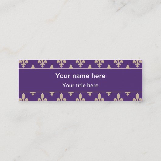 Fleur de Lis Pattern, Frans, Royal, Crème, Paarse Mini Visitekaartje (Achterkant)