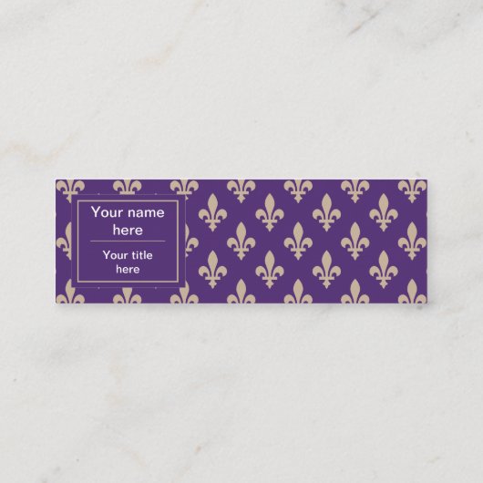 Fleur de Lis Pattern, Frans, Royal, Crème, Paarse Mini Visitekaartje (Achterkant)