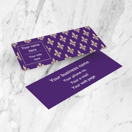 Fleur de Lis Pattern, Frans, Royal, Crème, Paarse Mini Visitekaartje