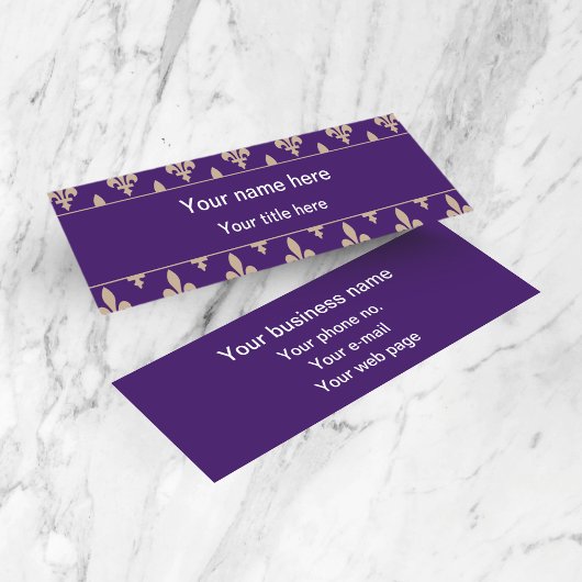 Fleur de Lis Pattern, Frans, Royal, Crème, Paarse Mini Visitekaartje