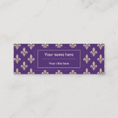 Fleur de Lis Pattern, Frans, Royal, Crème, Paarse Mini Visitekaartje (Achterkant)