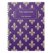 Fleur de Lis Pattern, Frans, Royal, Crème, Paarse Notitieboek (Voorkant)