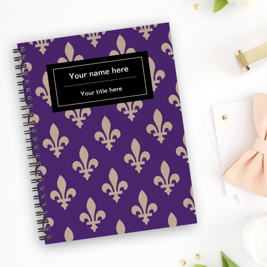 Fleur de Lis Pattern, Frans, Royal, Crème, Paarse Notitieboek