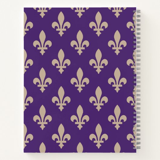 Fleur de Lis Pattern, Frans, Royal, Crème, Paarse Notitieboek (Achterkant)