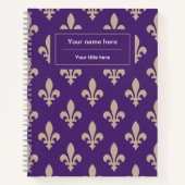 Fleur de Lis Pattern, Frans, Royal, Crème, Paarse Notitieboek (Voorkant)