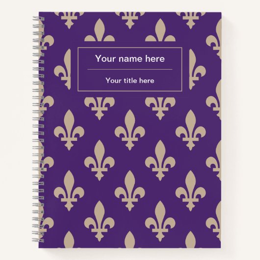 Fleur de Lis Pattern, Frans, Royal, Crème, Paarse Notitieboek (Voorkant)