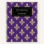 Fleur de Lis Pattern, Frans, Royal, Crème, Paarse Notitieboek (Voorkant)