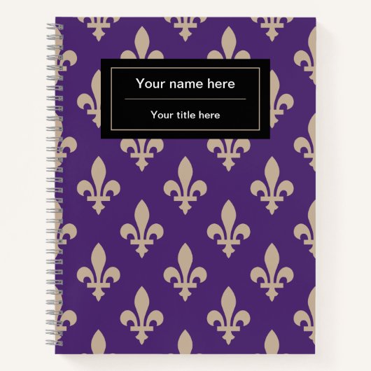 Fleur de Lis Pattern, Frans, Royal, Crème, Paarse Notitieboek (Voorkant)