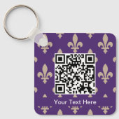 Fleur de Lis Pattern, Frans, Royal, Crème, Paarse Sleutelhanger (Voorkant)