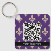 Fleur de Lis Pattern, Frans, Royal, Crème, Paarse Sleutelhanger (Voorkant)