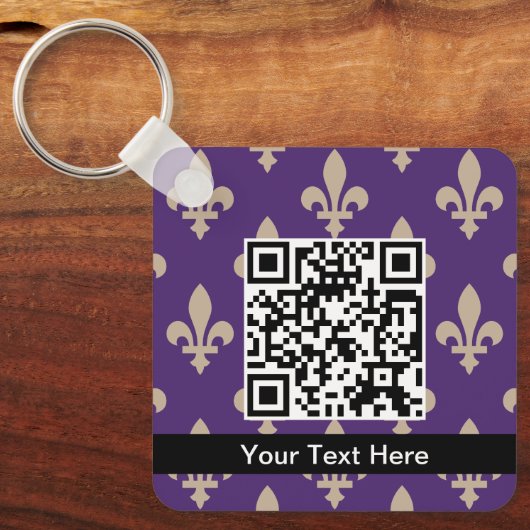Fleur de Lis Pattern, Frans, Royal, Crème, Paarse Sleutelhanger (Voorkant)