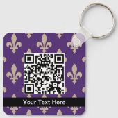 Fleur de Lis Pattern, Frans, Royal, Crème, Paarse Sleutelhanger (Achterkant)