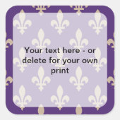 Fleur de Lis Pattern, Frans, Royal, Crème, Paarse Vierkante Sticker (Voorkant)
