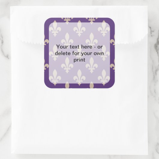 Fleur de Lis Pattern, Frans, Royal, Crème, Paarse Vierkante Sticker (Tas)