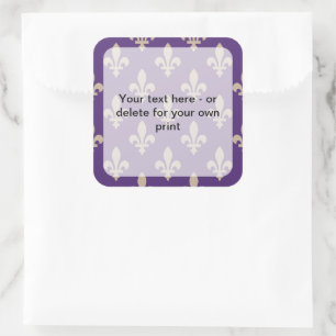 Fleur de Lis Pattern, Frans, Royal, Crème, Paarse Vierkante Sticker