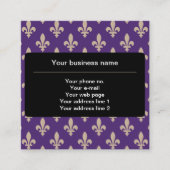 Fleur de Lis Pattern, Frans, Royal, Crème, Paarse Vierkante Visitekaartje (Voorkant)